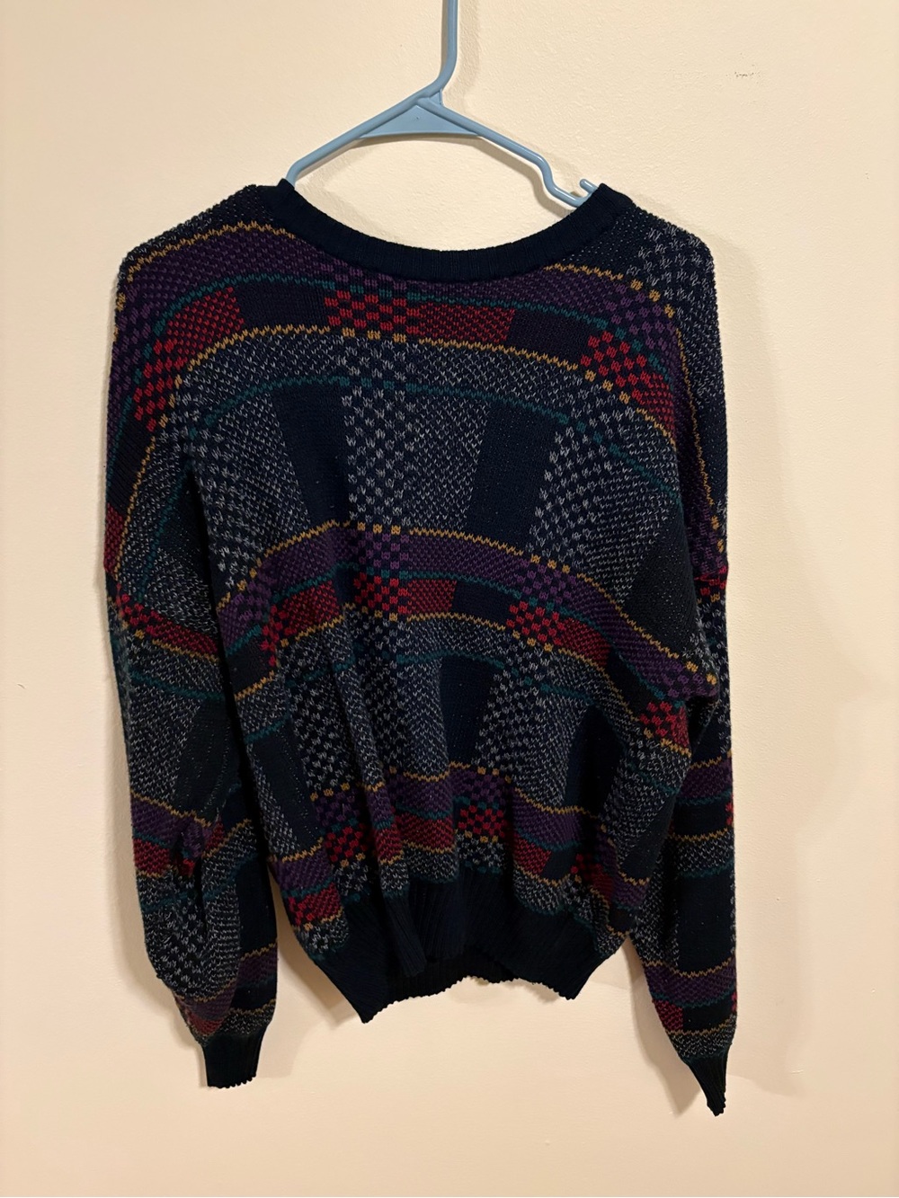 Men's VINTAGE Multicolor Patterned Crewneck Sweater - Navy Base